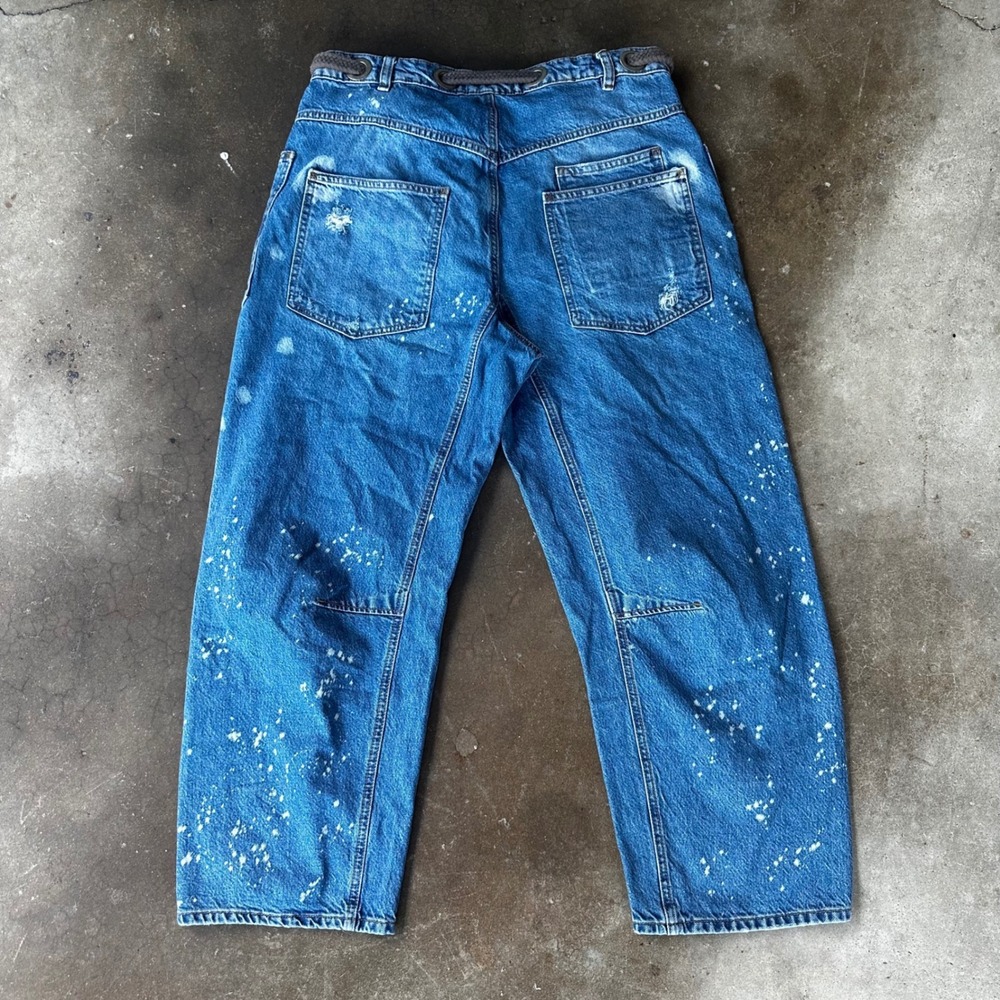 Free People Moxie Jeans Women 28 Blue Distressed Paint Splatter Rope Belt Barrel - Picture 2 of 9